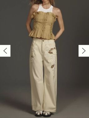 Anthropologie Pilcro Embroidered Cropped Bow Pants
